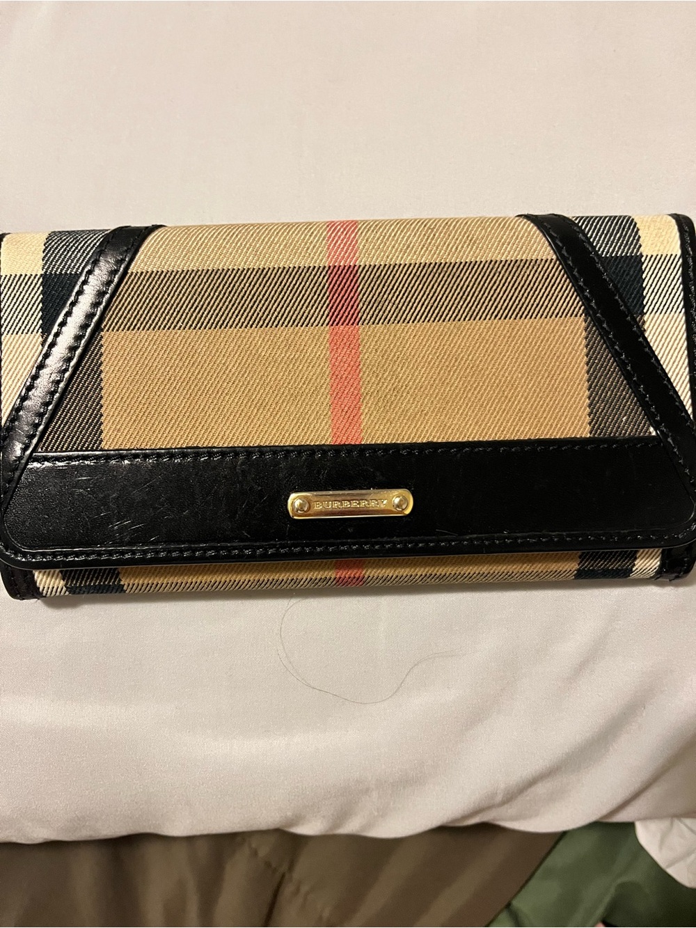 Burberry Beige Plaid Clutch with Black Trim